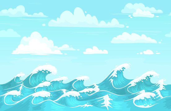 蓝天白云海浪创意设计插图