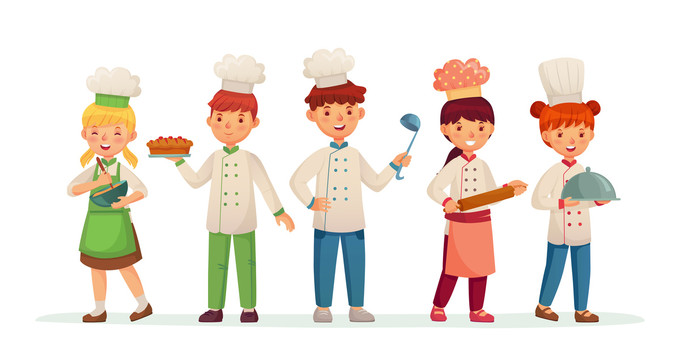 小孩廚師站立角色插圖