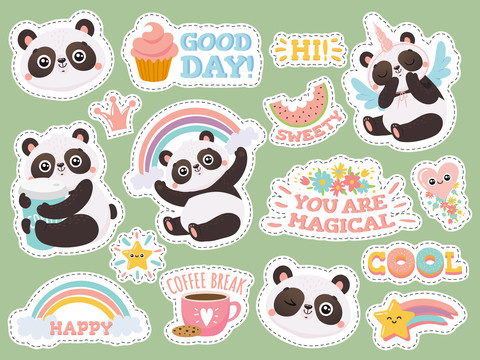 可愛夢幻熊貓貼紙插圖