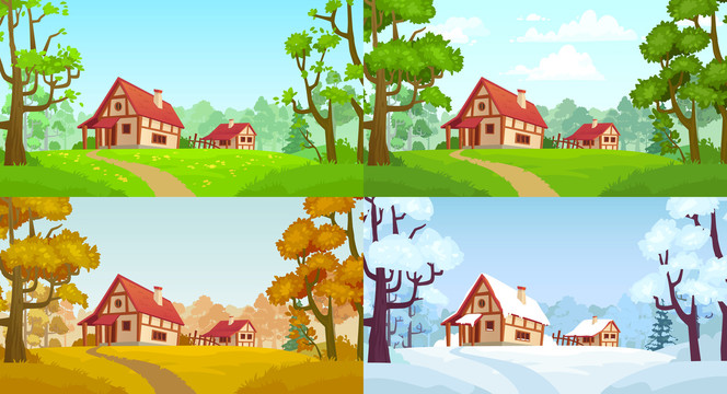 房屋四季风景变化插图