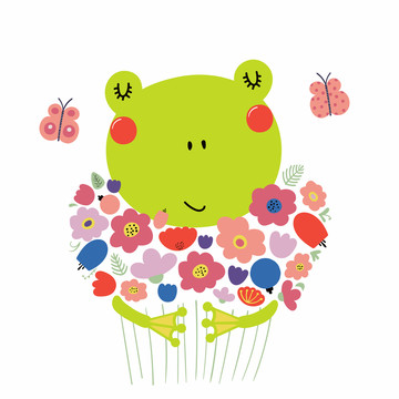 青蛙拥抱自然花卉插图