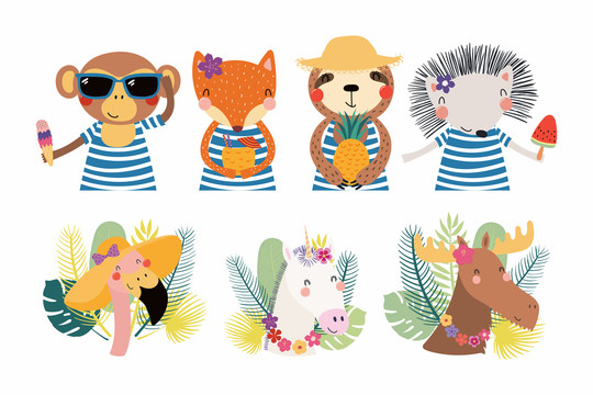 森林动物欢乐盛夏插图设计集合