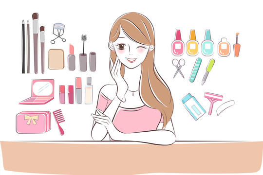 愛美少女化妝品工具插圖