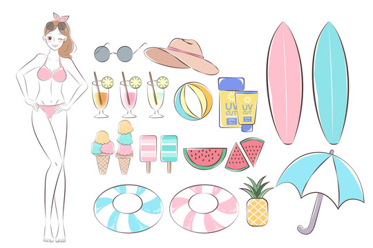 夏日沙滩度假少女插图