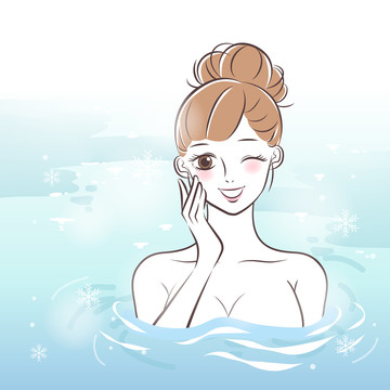 美女泡冷泉插圖