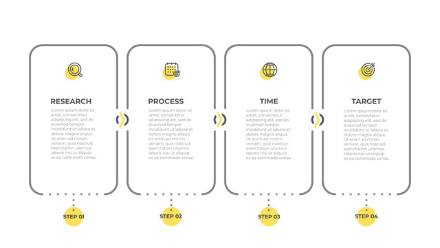 灰黄色方形步骤信息图表