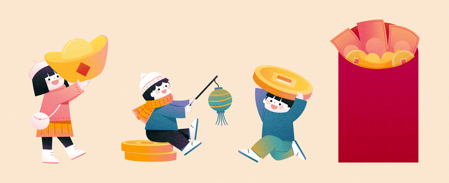 春節(jié)年俗人物插畫素材