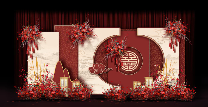 新中式合影區(qū)婚禮手繪效果圖