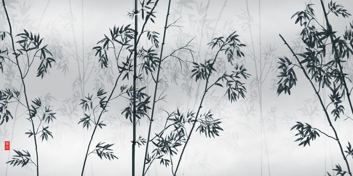 水墨竹子背景墻