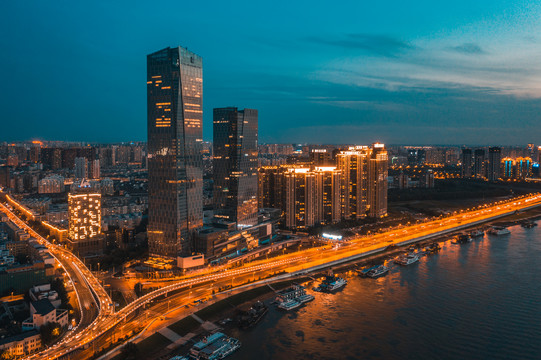 中国黑龙江哈尔滨市夜景航拍