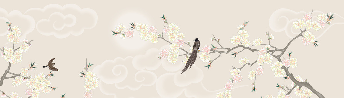 中式工筆花鳥手繪梅花祥云裝飾畫