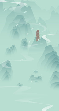 手繪山水國(guó)風(fēng)矢量插畫