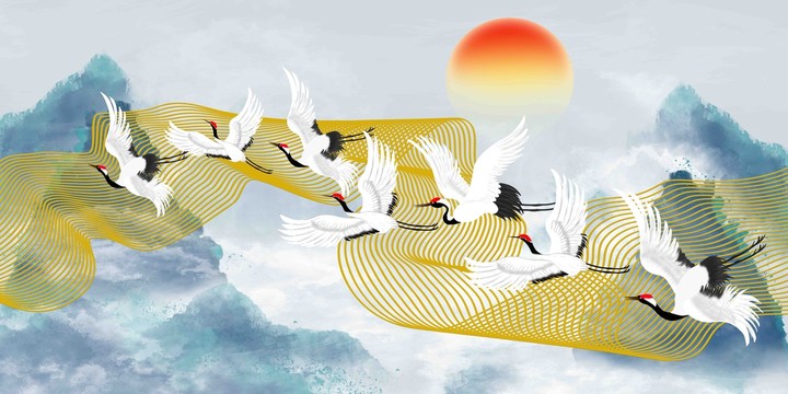 抽象金線山水畫