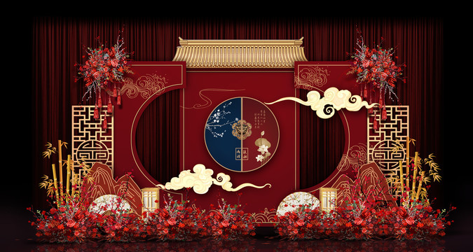 紅色中式婚禮手繪效果圖