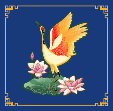 國潮插畫丹頂鶴
