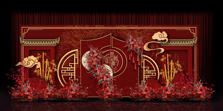 中式合影區(qū)婚禮手繪效果圖
