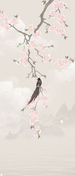 現(xiàn)代中式手繪梅花山水玄關(guān)裝飾畫