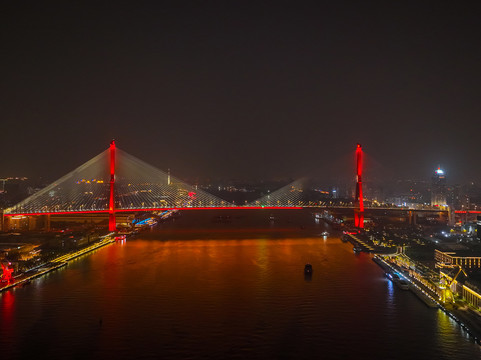 上海杨浦大桥夜景航拍