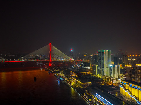 上海杨浦大桥夜景航拍