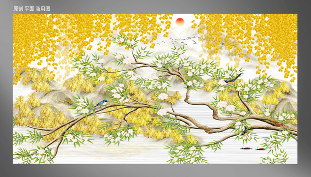 花鳥電視墻