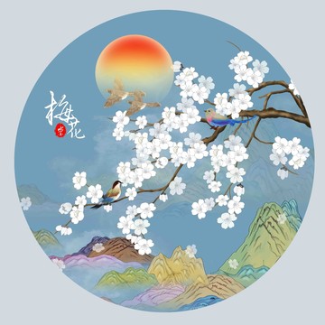 國(guó)潮圓形花鳥