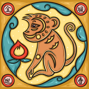 國潮風(fēng)剪紙十二生肖猴