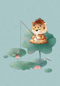 中國(guó)風(fēng)虎年生肖成語(yǔ)插畫(huà)虎壽年高