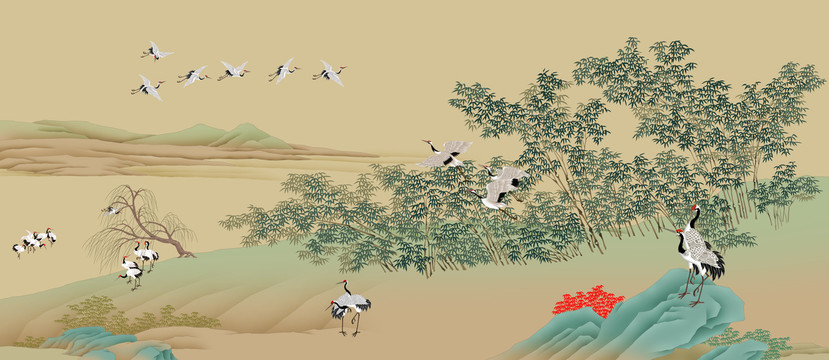 仙鶴瑞鶴竹林