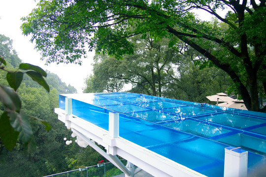 无边际山顶透明玻璃泳池