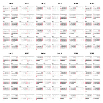 2022至2027日历