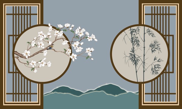花鳥中式背景墻