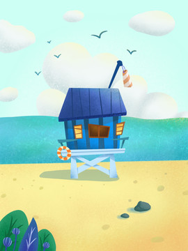 夏日海洋小房子风景壁纸