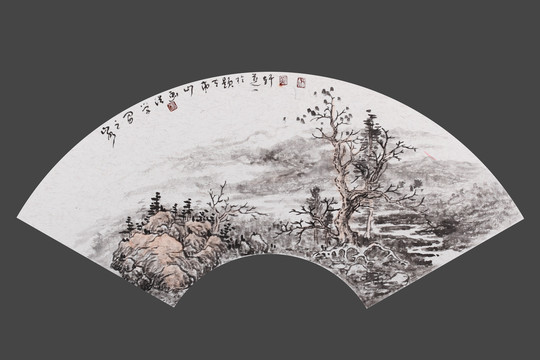 國(guó)畫(huà)扇面老樹(shù)