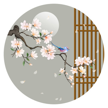新中式玉蘭花鳥畫