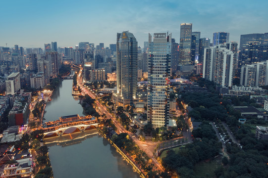 航拍成都老城城市夜景