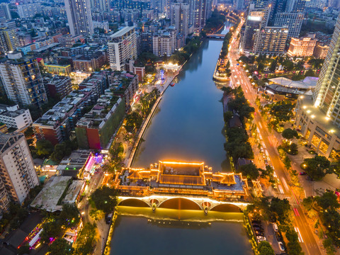 航拍成都城市夜景