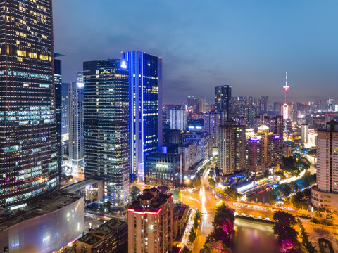 航拍成都老城区建筑景观夜景