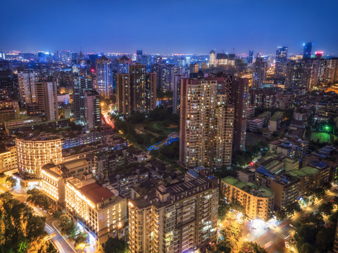 航拍成都老城夜景