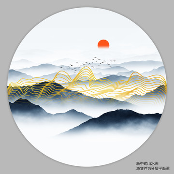 线条山水装饰画