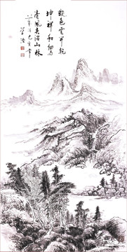 豎幅國畫風(fēng)景寫意
