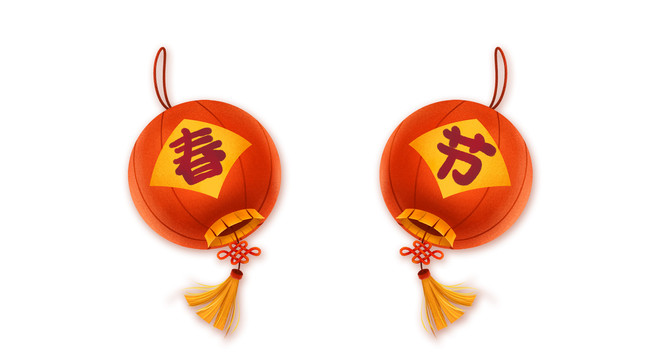 新年春節(jié)一對(duì)燈籠圓形新春插畫(huà)