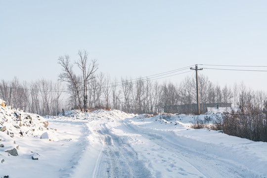 中国东北道路雪景