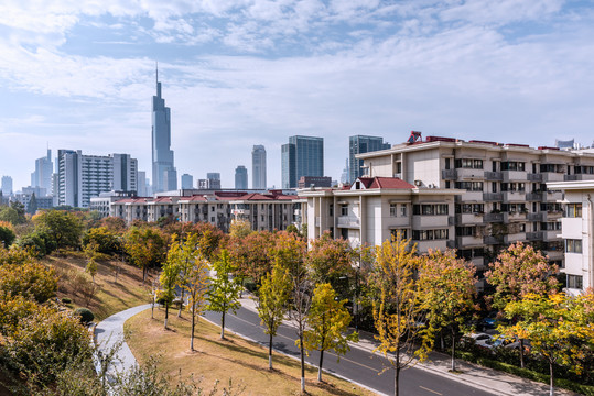 秋天中国南京CBD城市建筑风景