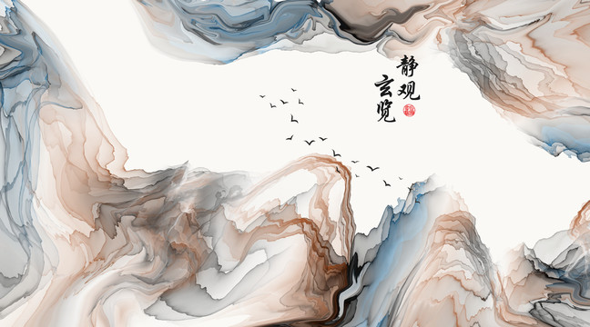 禪意水墨新中式背景墻
