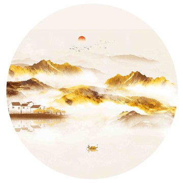 金色輕奢山水圖