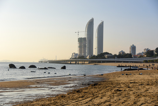 环岛路厦大白城沙滩黄昏美景