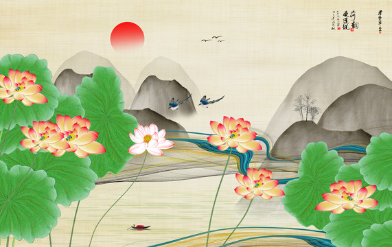 荷花裝飾畫