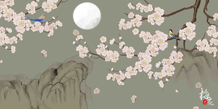 古典古風(fēng)梅花電視背景墻
