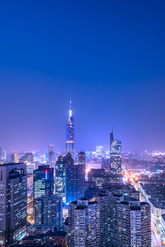 中国南京的城市CBD建筑夜景