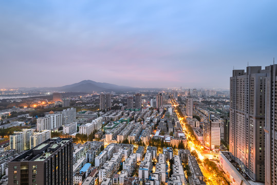 中国南京钟山与城市建筑夜景
